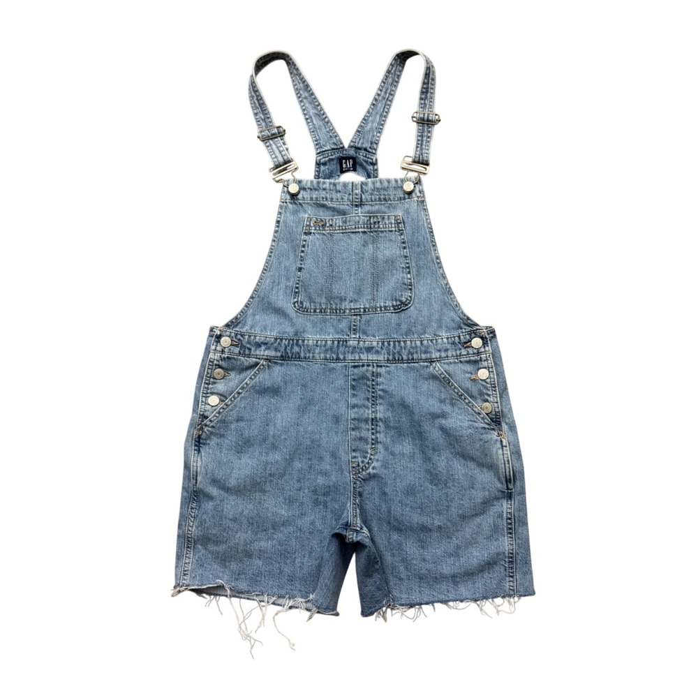 Gap Denim Short Bib Overalls Shortalls Raw Hem M